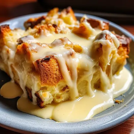Pudding au Pain à l'Ancienne de Grand-Mère avec Sauce Vanille