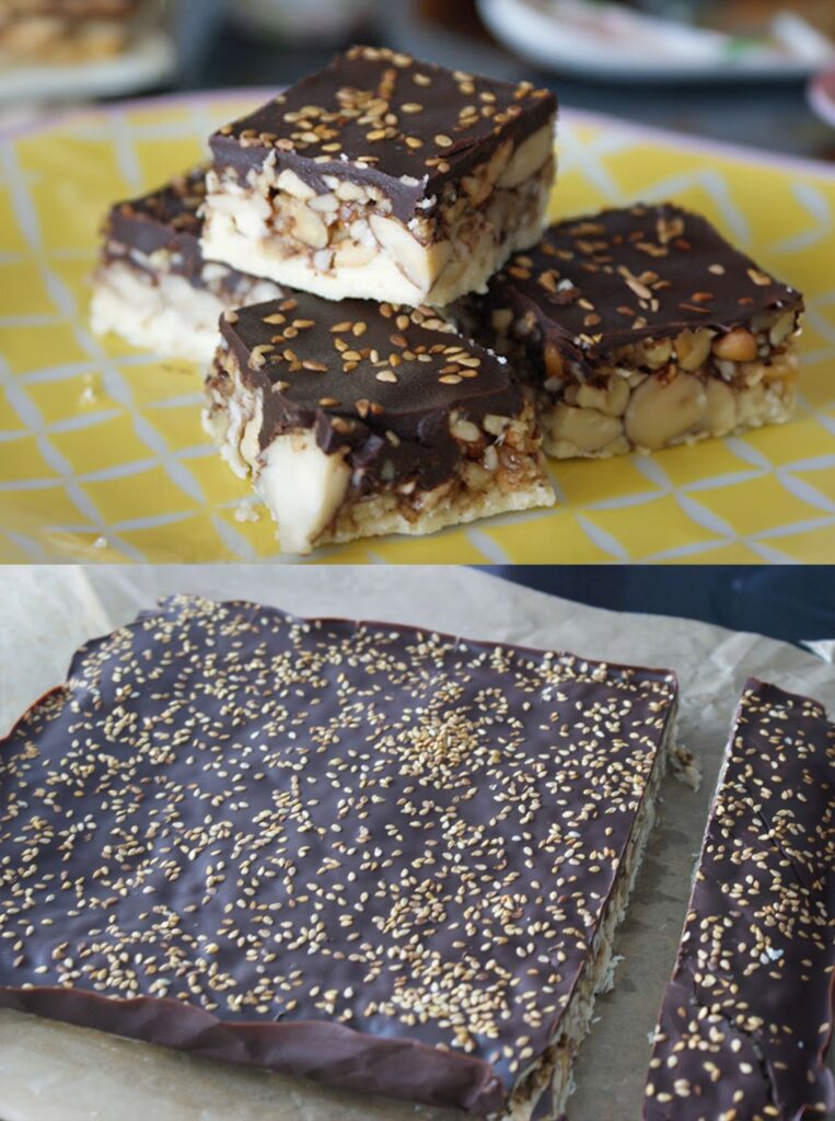 Carrés aux Fruits Secs et aux Deux Chocolats