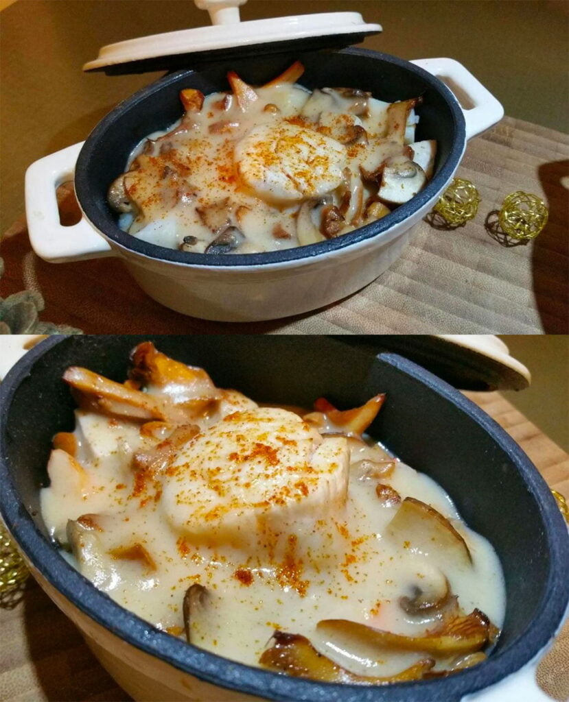 Cassolettes de Noix de Saint-Jacques et Gambas aux Girolles, Sauce au Noilly Prat