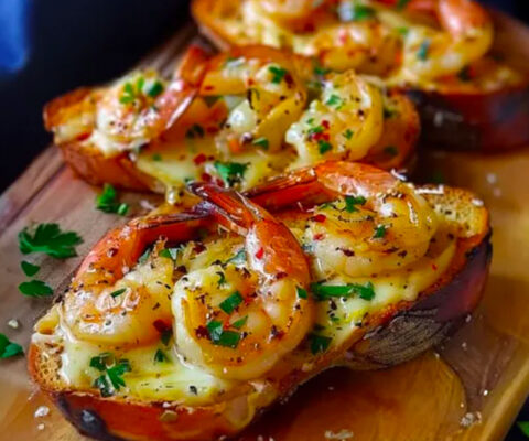 Pain gratiné aux crevettes et au fromage